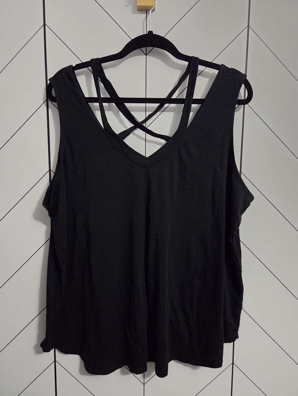 Ambiance Black Criss Cross Back Tank Top, Plus 3X
